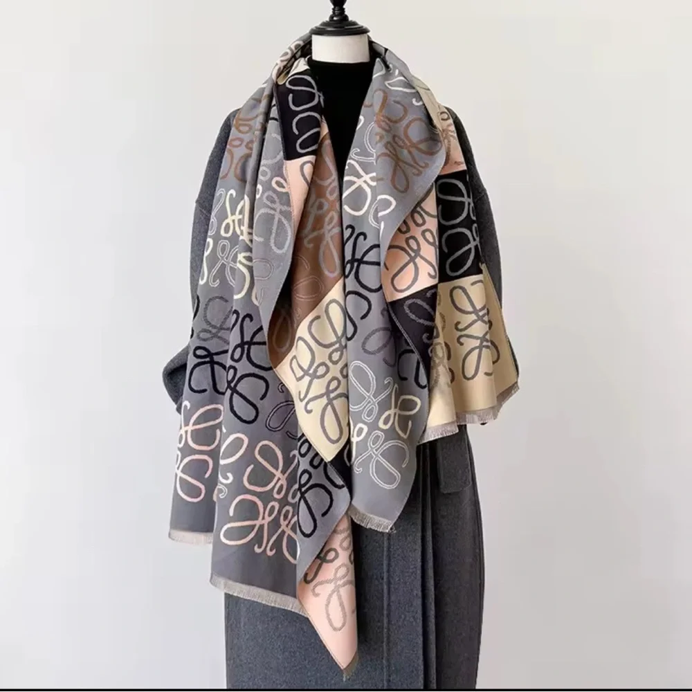 Anagram Lines Scarf - Gray -Wool, Silk, and Cashmere blend - Picture 2 of 3